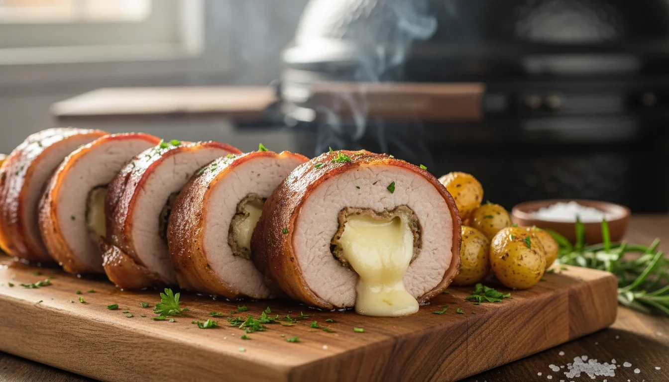 Varkenshaas met brie en spek op de BBQ